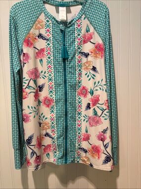Beach House Mary Relaxed Fit Zip Front Rash Guard - Floral Fantasy M
